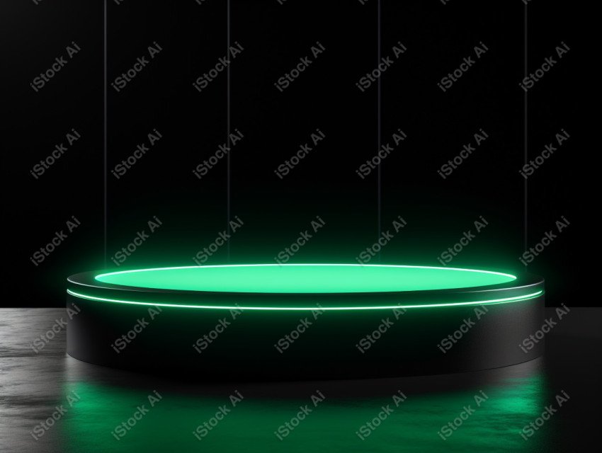 Neon Green light round podium and black background for mock up,