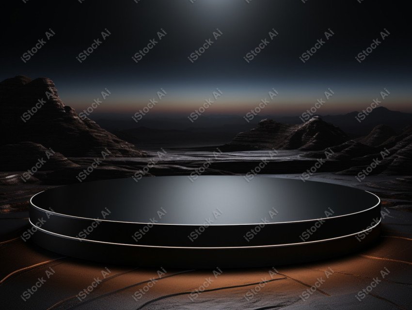 Neon Light round podium and black background for mock up, Black