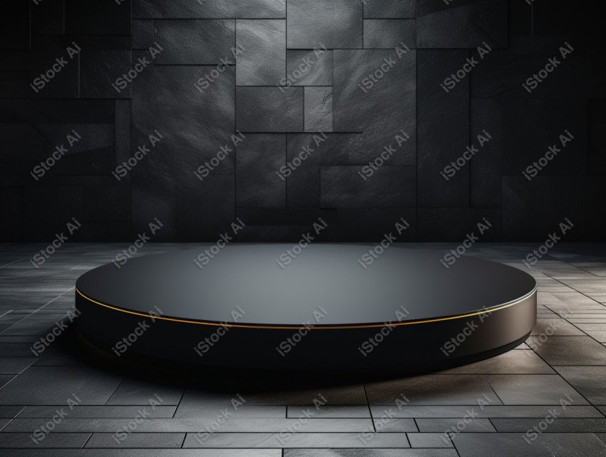 Neon Light round podium and black background for mock up, Black