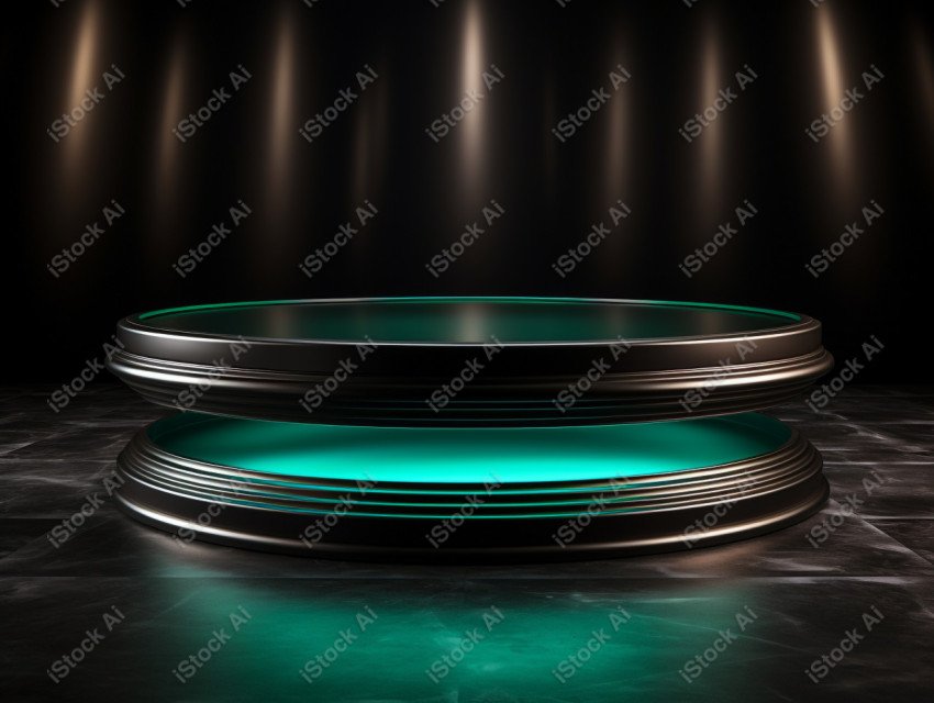 Neon Green light round podium and black background for mock up,