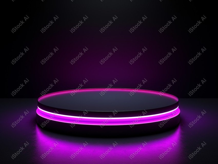 Neon Light round podium and black background for mock up, Black