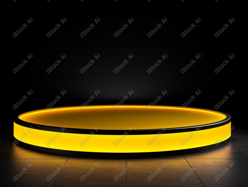 Neon yellow light round podium and black background for mock up,