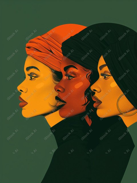 A orange and dark green duotone image of 3 women for women's history graphic celebrating women's history (15)