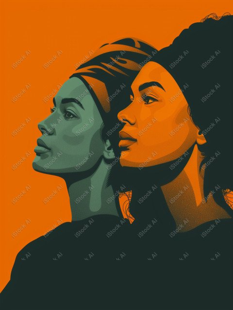 A orange and dark green duotone image of 3 women for women's history graphic celebrating women's history (33)