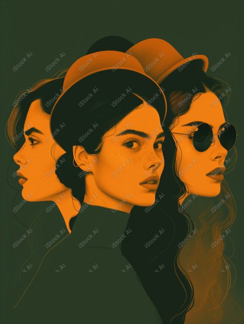 A orange and dark green duotone image of 3 women for women's history graphic celebrating women's history (35)