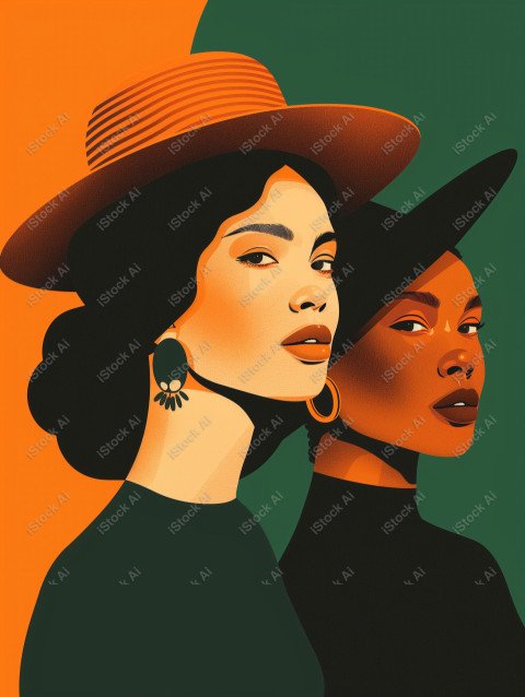 A orange and dark green duotone image of 3 women for women's history graphic celebrating women's history (36)