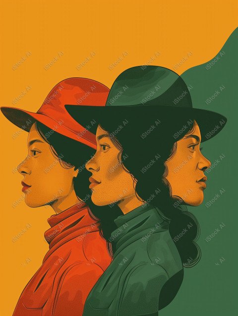 A orange and dark green duotone image of 3 women for women's history graphic celebrating women's history (32)