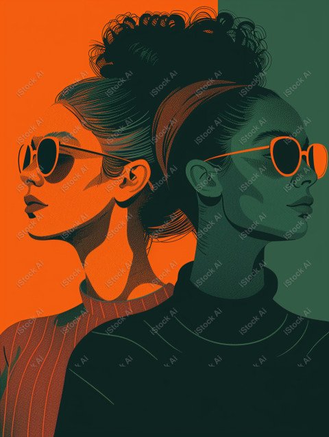 A orange and dark green duotone image of 3 women for women's history graphic celebrating women's history (21)