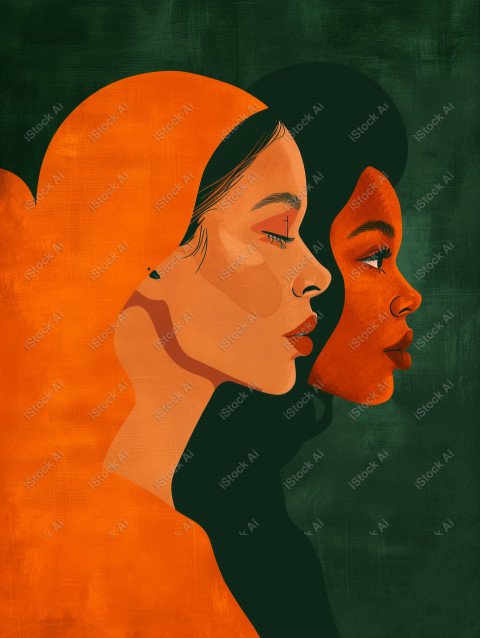 A orange and dark green duotone image of 3 women for women's history graphic celebrating women's history (39)