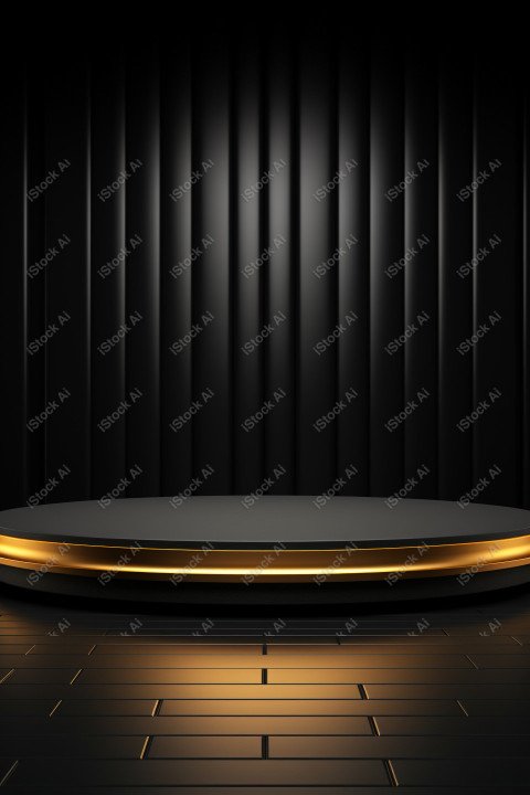 Neon Light round podium and black background for mock up, Black