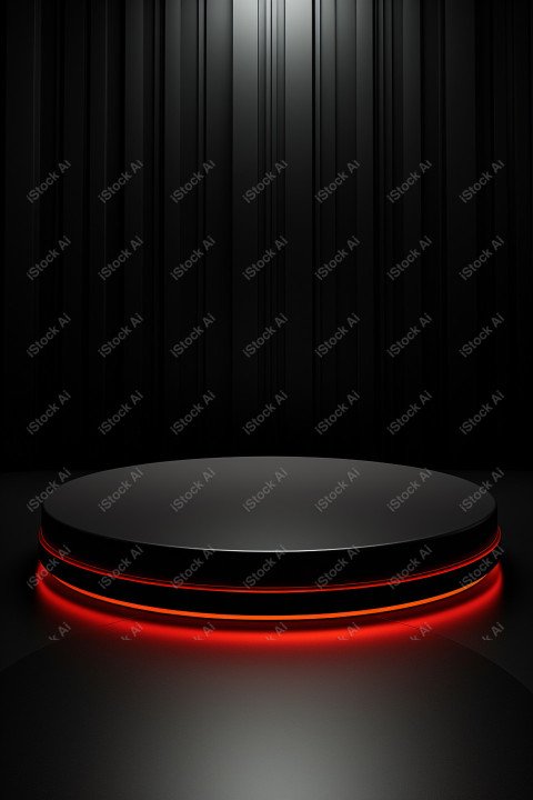 Neon Light round podium and black background for mock up, Black