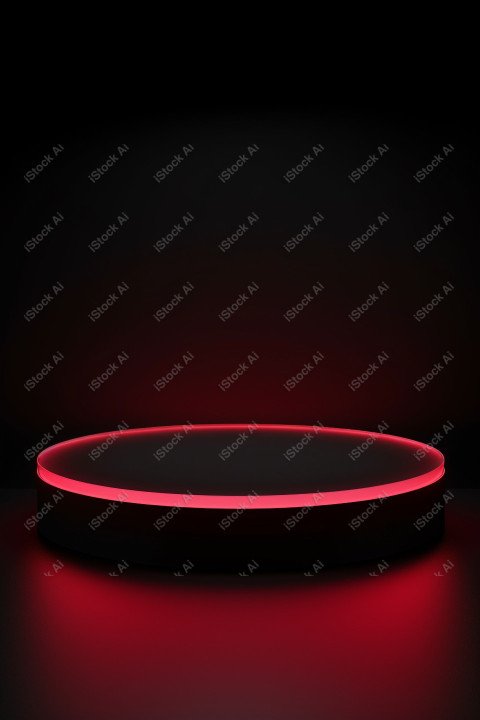 Neon Red light round podium and black background for mock up, Bl