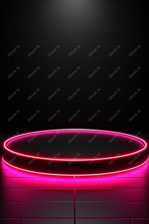 Neon Light round podium and black background for mock up, Black