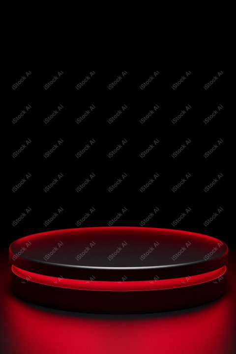 Neon Red light round podium and black background for mock up, Bl