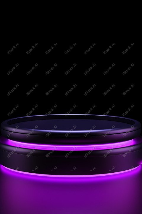 Neon Violet light round podium and black background for mock up,