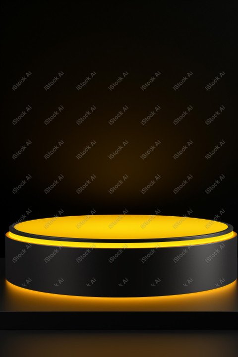 Neon yellow light round podium and black background for mock up,