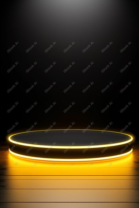 Neon yellow light round podium and black background for mock up,