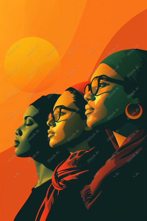 A orange and dark green duotone image of 3 women for women's history graphic celebrating women's history (19)