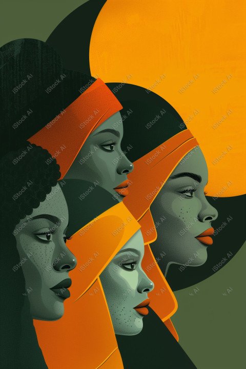 A orange and dark green duotone image of 3 women for women's history graphic celebrating women's history (20)