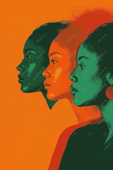 A orange and dark green duotone image of 3 women for women's history graphic celebrating women's history (29)