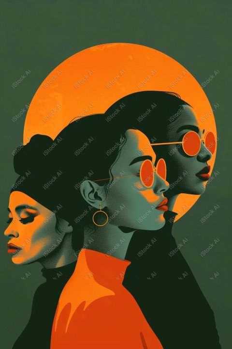 A orange and dark green duotone image of 3 women for women's history graphic celebrating women's history (28)