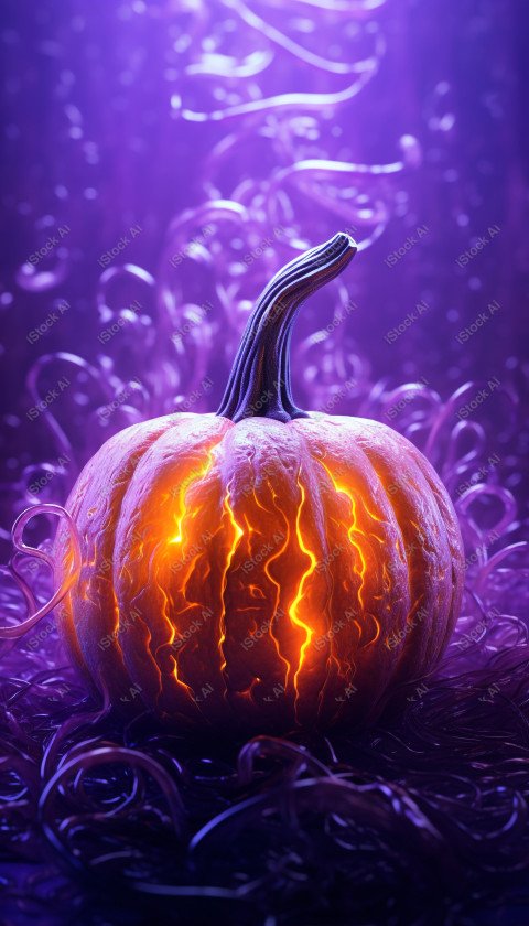 A stunning photograph of a pumpkin glowing with Hallow