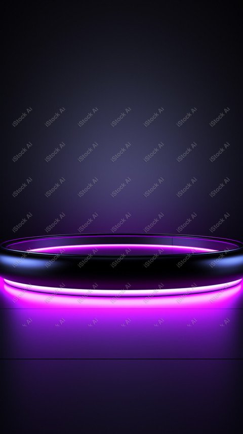 Neon Violet light round podium and black background for mock up,