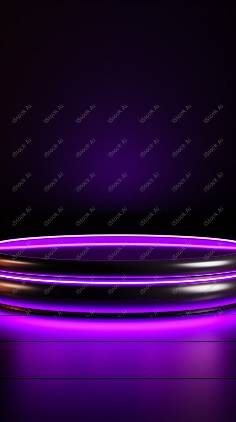 Neon Violet light round podium and black background for mock up,