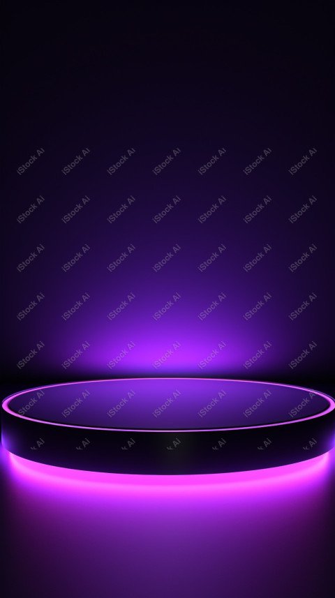 Neon Violet light round podium and black background for mock up,