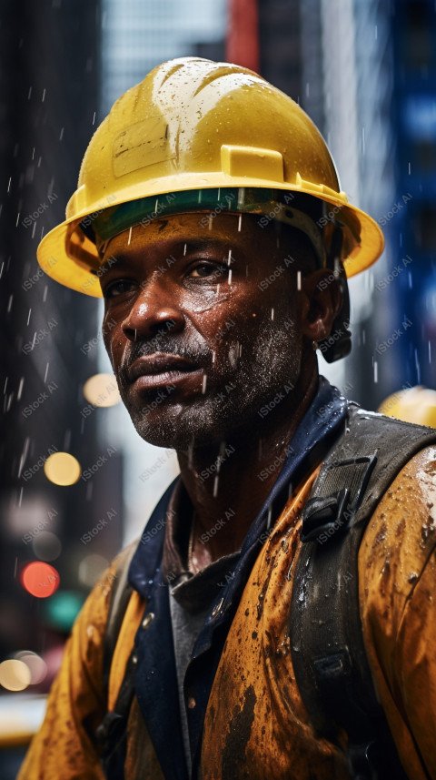 Vibrant photography that captures the essence of Labor Day, Close up of a hard wearing construction worker drenched in sweat (20)