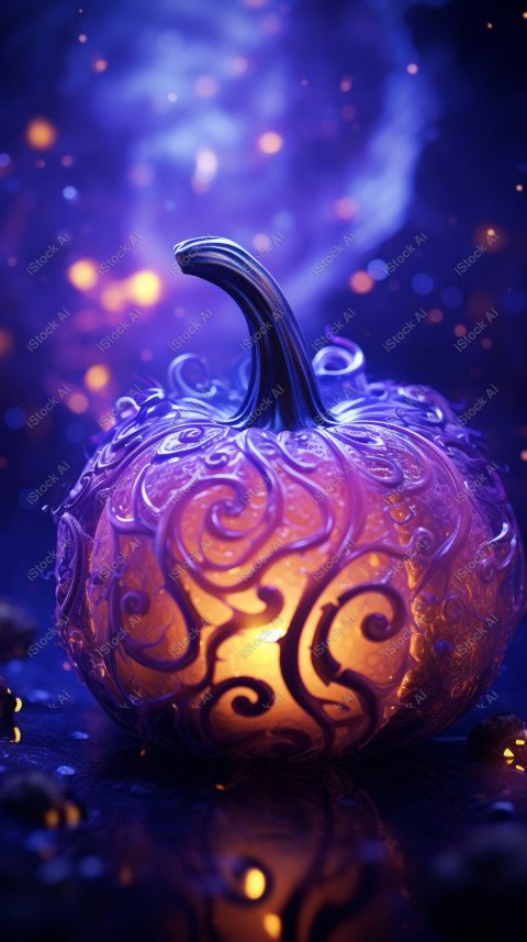 A stunning photograph of a pumpkin glowing with Hallow