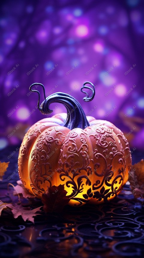 A stunning photograph of a pumpkin glowing with Hallow