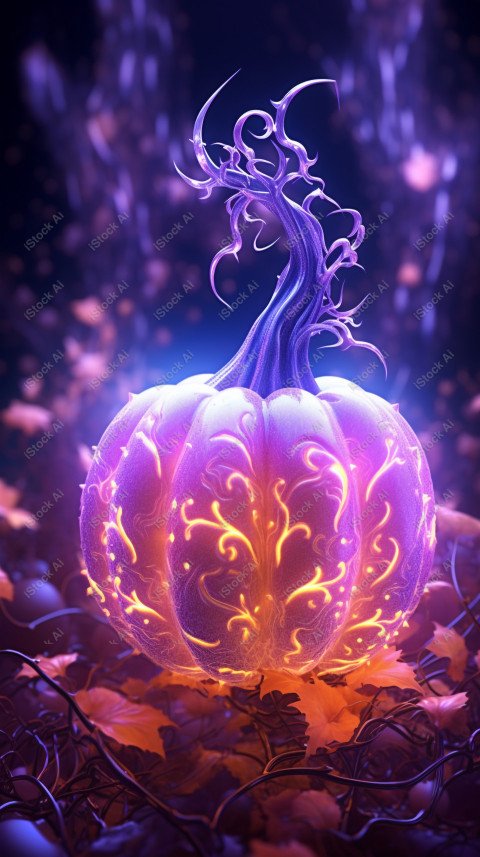 A stunning photograph of a pumpkin glowing with Hallow