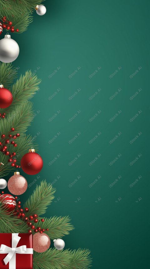 Green Christmas background, with gifts and tree