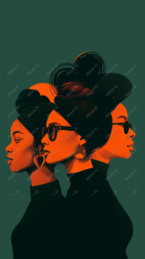 A orange and dark green duotone image of 3 women for women's history graphic celebrating women's history (12)