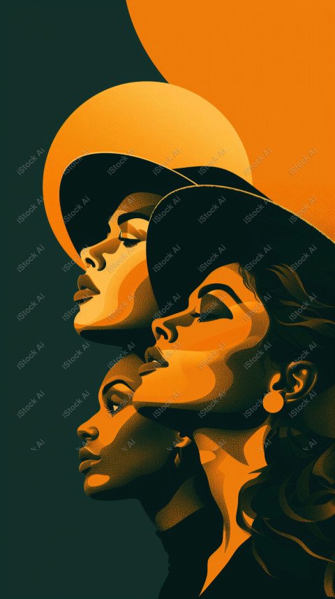 A orange and dark green duotone image of 3 women for women's history graphic celebrating women's history (5)