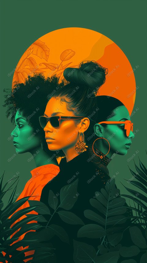 A orange and dark green duotone image of 3 women for women's history graphic celebrating women's history (6)