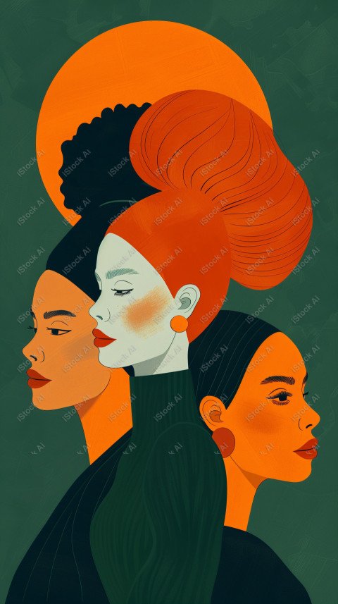 A orange and dark green duotone image of 3 women for women's history graphic celebrating women's history (9)