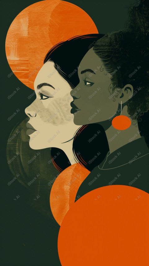 A orange and dark green duotone image of 3 women for women's history graphic celebrating women's history (8)