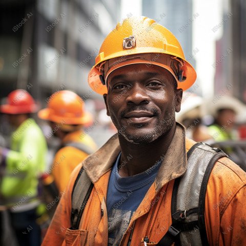 Vibrant photography that captures the essence of Labor Day, Close up of a hard wearing construction worker drenched in sweat (23)