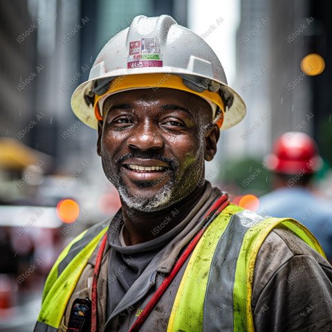 Vibrant photography that captures the essence of Labor Day, Close up of a hard wearing construction worker drenched in sweat (28)