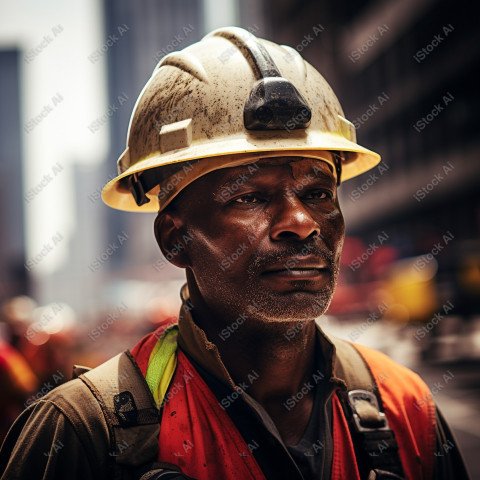 Vibrant photography that captures the essence of Labor Day, Close up of a hard wearing construction worker drenched in sweat (18)