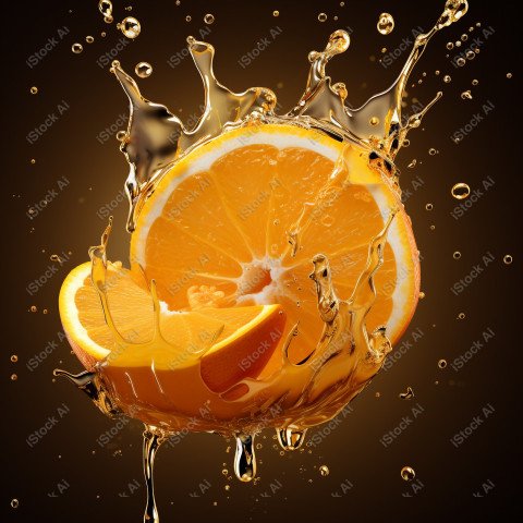 Juicy fresh orange, dripping with juices