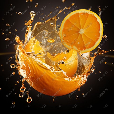 Juicy fresh orange, dripping with juices