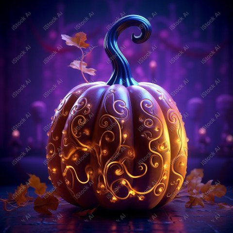 A stunning photograph of a pumpkin glowing with Hallow