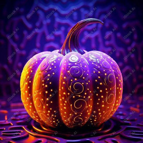 A stunning photograph of a pumpkin glowing with Hallow