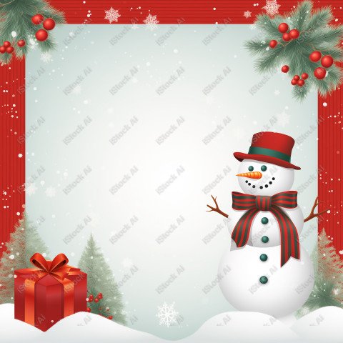 A Christmas background with snowman, red and white colors