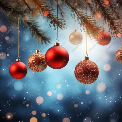 Merry christmas banner with twigs beautiful red ball