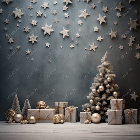 Background of a room in black colors decorated with a Christmas