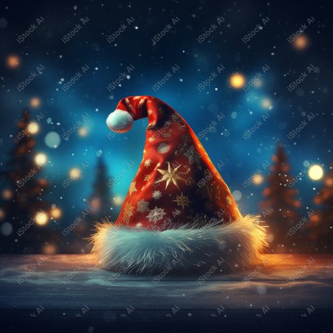 Background with snow and Christmas hat